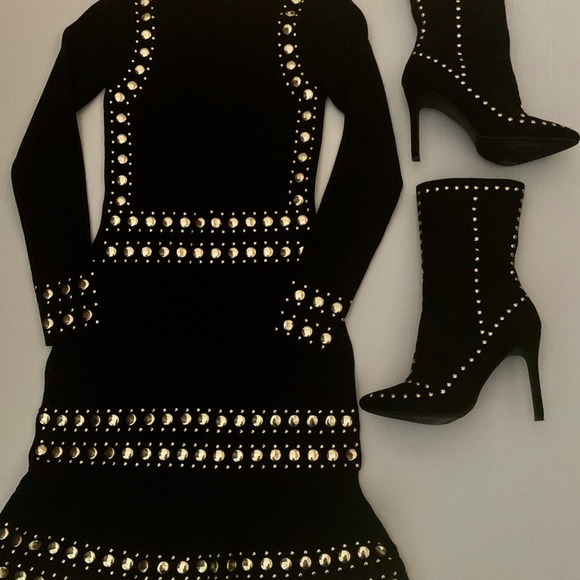 Black stiletto booties with gold studs - Picture 2 of 2